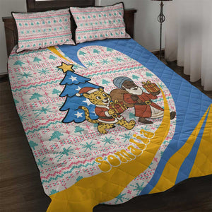 Somalia Christmas Quilt Bed Set Santa Cheetah Christmas Tree Village Scene and Festive Snowflake - African Pride