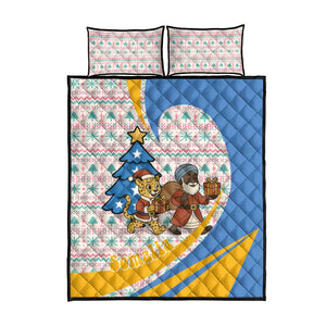 Somalia Christmas Quilt Bed Set Santa Cheetah Christmas Tree Village Scene and Festive Snowflake - African Pride
