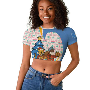 Somalia Christmas Raglan Cropped T shirt Santa Cheetah Christmas Tree Village Scene and Festive Snowflake - African Pride