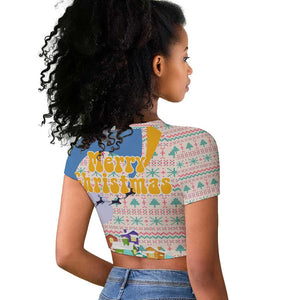 Somalia Christmas Raglan Cropped T shirt Santa Cheetah Christmas Tree Village Scene and Festive Snowflake - African Pride
