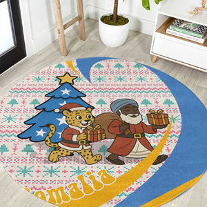 Somalia Christmas Round Carpet Santa Cheetah Christmas Tree Village Scene and Festive Snowflake - African Pride