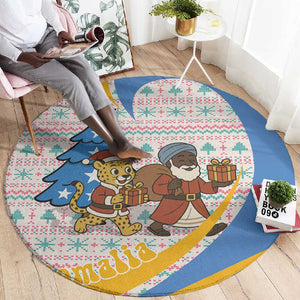 Somalia Christmas Round Carpet Santa Cheetah Christmas Tree Village Scene and Festive Snowflake - African Pride