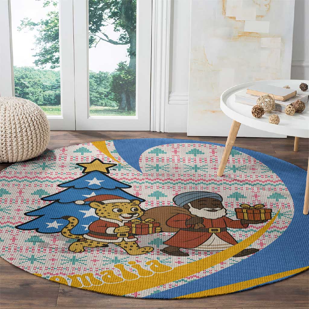 Somalia Christmas Round Carpet Santa Cheetah Christmas Tree Village Scene and Festive Snowflake - African Pride