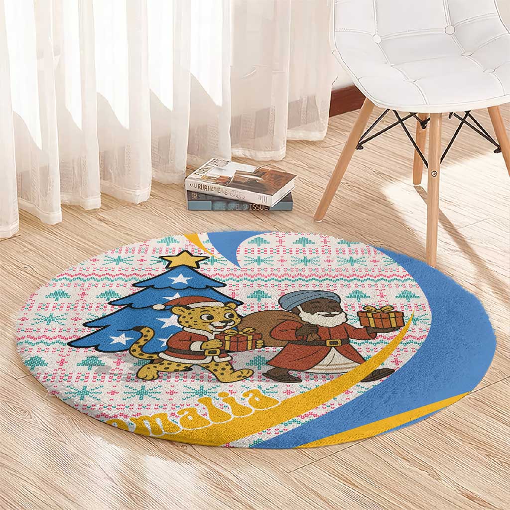 Somalia Christmas Round Carpet Santa Cheetah Christmas Tree Village Scene and Festive Snowflake - African Pride