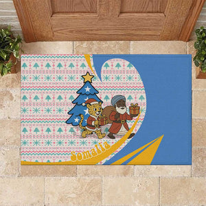 Somalia Christmas Rubber Doormat Santa Cheetah Christmas Tree Village Scene and Festive Snowflake - African Pride