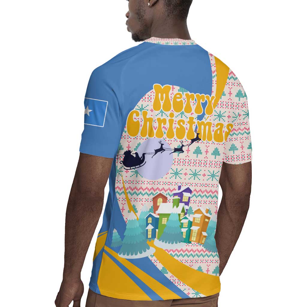 Somalia Christmas Rugby Jersey Santa Cheetah Christmas Tree Village Scene and Festive Snowflake - African Pride