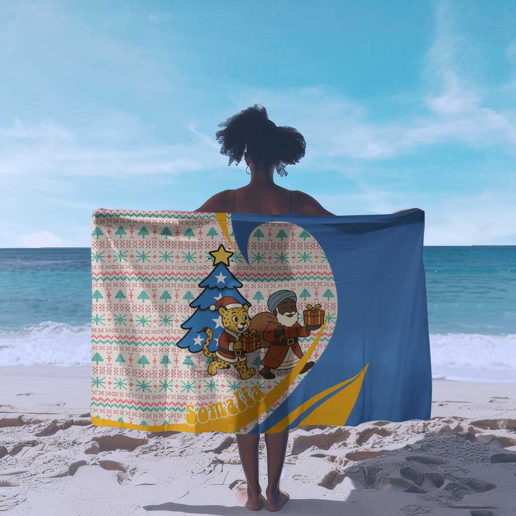 Somalia Christmas Sarong Santa Cheetah Christmas Tree Village Scene and Festive Snowflake - African Pride