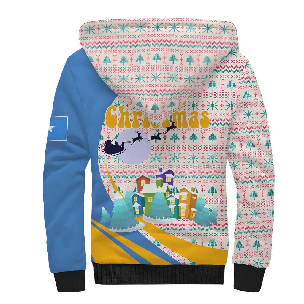 Somalia Christmas Sherpa Hoodie Santa Cheetah Christmas Tree Village Scene and Festive Snowflake - African Pride