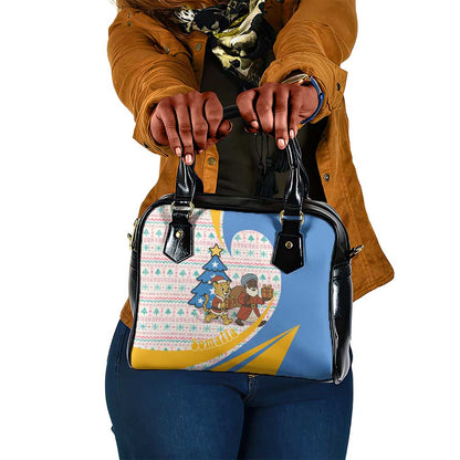 Somalia Christmas Shoulder Handbag Santa Cheetah Christmas Tree Village Scene and Festive Snowflake - African Pride