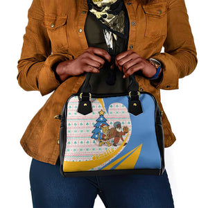 Somalia Christmas Shoulder Handbag Santa Cheetah Christmas Tree Village Scene and Festive Snowflake - African Pride