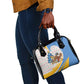 Somalia Christmas Shoulder Handbag Santa Cheetah Christmas Tree Village Scene and Festive Snowflake - African Pride