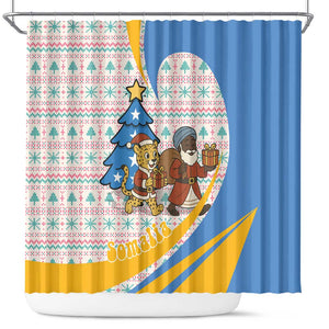 Somalia Christmas Shower Curtain Santa Cheetah Christmas Tree Village Scene and Festive Snowflake - African Pride