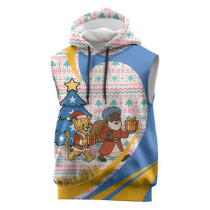 Somalia Christmas Sleeveless Hoodie Santa Cheetah Christmas Tree Village Scene and Festive Snowflake - African Pride