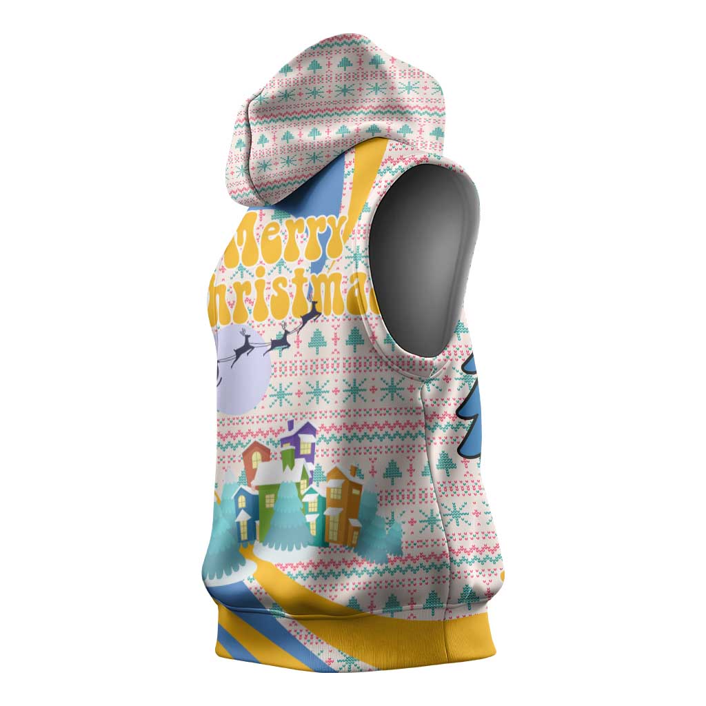 Somalia Christmas Sleeveless Hoodie Santa Cheetah Christmas Tree Village Scene and Festive Snowflake - African Pride