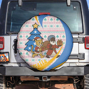 Somalia Christmas Spare Tire Cover Santa Cheetah Christmas Tree Village Scene and Festive Snowflake - African Pride