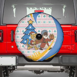 Somalia Christmas Spare Tire Cover Santa Cheetah Christmas Tree Village Scene and Festive Snowflake - African Pride