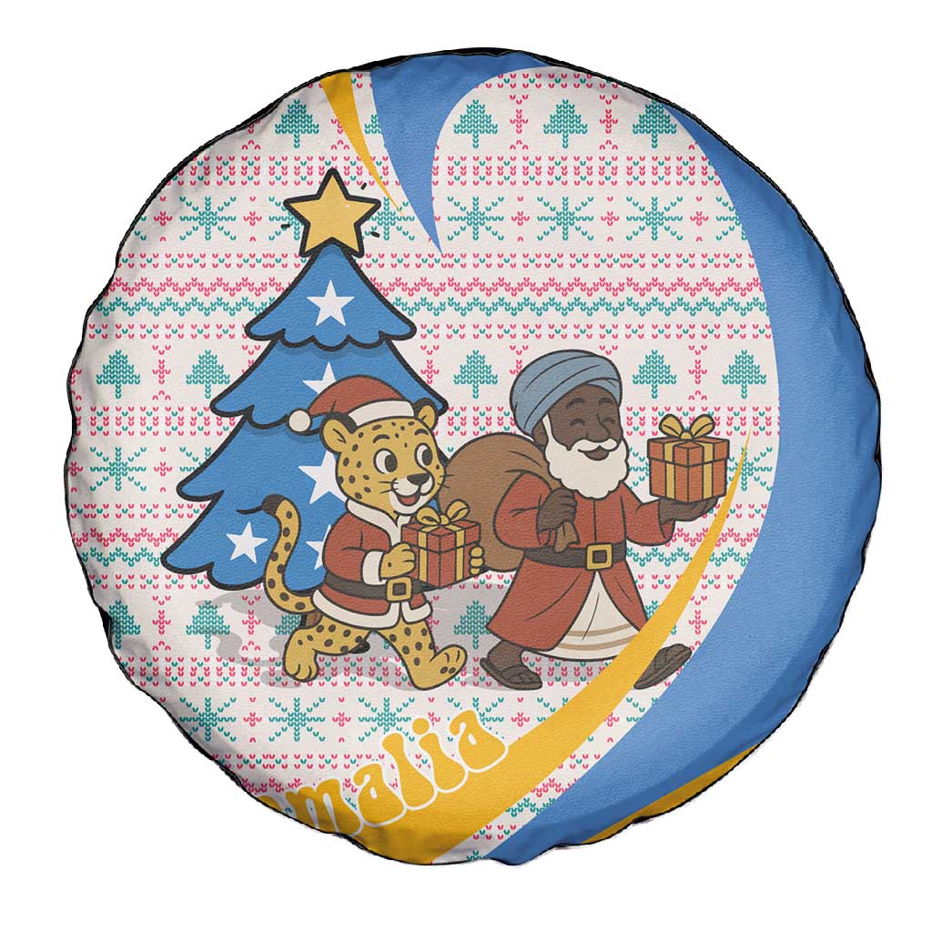 Somalia Christmas Spare Tire Cover Santa Cheetah Christmas Tree Village Scene and Festive Snowflake - African Pride