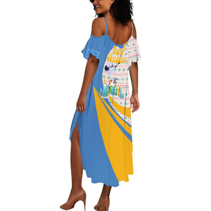Somalia Christmas Summer Maxi Dress Santa Cheetah Christmas Tree Village Scene and Festive Snowflake - African Pride