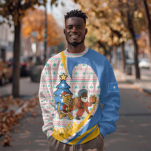 Somalia Christmas Sweatshirt Santa Cheetah Christmas Tree Village Scene and Festive Snowflake - African Pride