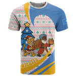 Somalia Christmas T shirt Santa Cheetah Christmas Tree Village Scene and Festive Snowflake - African Pride
