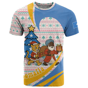 Somalia Christmas T shirt Santa Cheetah Christmas Tree Village Scene and Festive Snowflake - African Pride