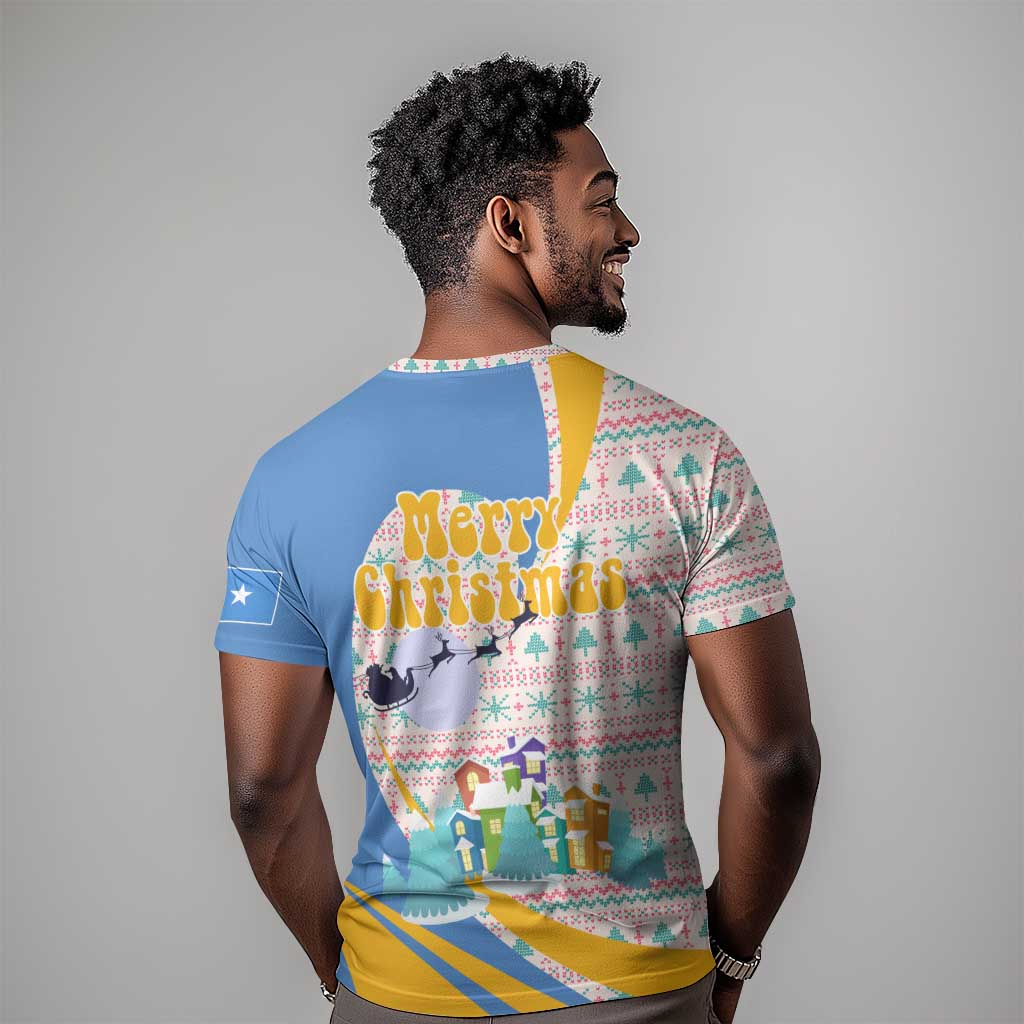 Somalia Christmas T shirt Santa Cheetah Christmas Tree Village Scene and Festive Snowflake - African Pride