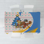 Somalia Christmas Tablecloth Santa Cheetah Christmas Tree Village Scene and Festive Snowflake - African Pride