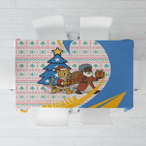 Somalia Christmas Tablecloth Santa Cheetah Christmas Tree Village Scene and Festive Snowflake - African Pride