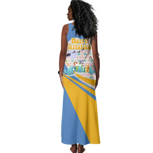 Somalia Christmas Tank Maxi Dress Santa Cheetah Christmas Tree Village Scene and Festive Snowflake - African Pride