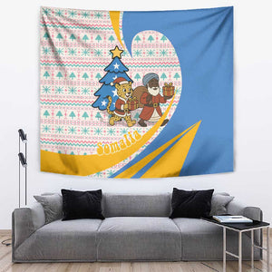 Somalia Christmas Tapestry Santa Cheetah Christmas Tree Village Scene and Festive Snowflake - African Pride