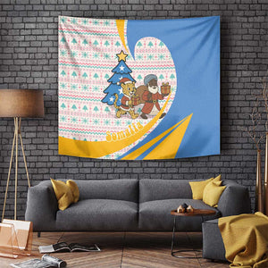 Somalia Christmas Tapestry Santa Cheetah Christmas Tree Village Scene and Festive Snowflake - African Pride