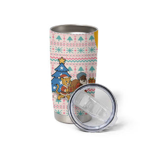 Somalia Christmas Tumbler Cup Santa Cheetah Christmas Tree Village Scene and Festive Snowflake - African Pride