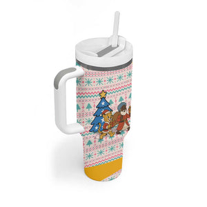 Somalia Christmas Tumbler With Handle Santa Cheetah Christmas Tree Village Scene and Festive Snowflake - African Pride