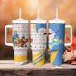 Somalia Christmas Tumbler With Handle Santa Cheetah Christmas Tree Village Scene and Festive Snowflake - African Pride