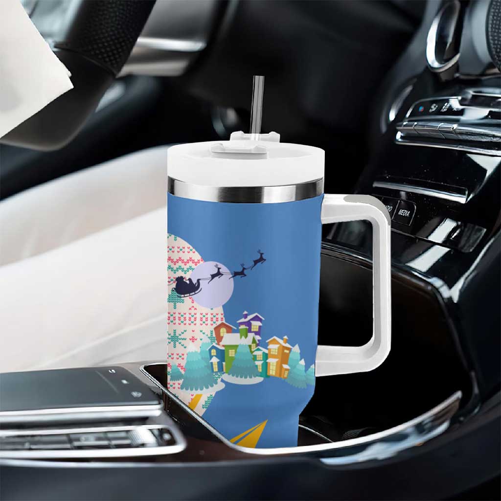 Somalia Christmas Tumbler With Handle Santa Cheetah Christmas Tree Village Scene and Festive Snowflake - African Pride