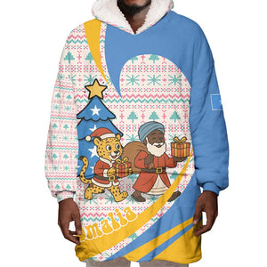 Somalia Christmas Wearable Blanket Hoodie Santa Cheetah Christmas Tree Village Scene and Festive Snowflake - African Pride