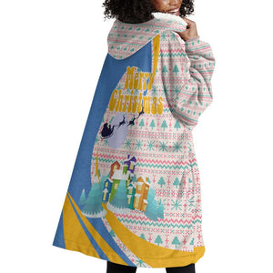 Somalia Christmas Wearable Blanket Hoodie Santa Cheetah Christmas Tree Village Scene and Festive Snowflake - African Pride