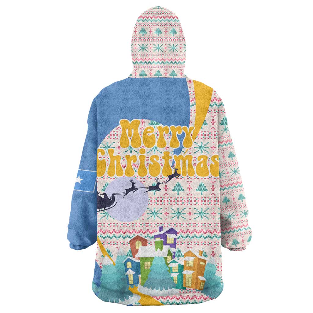 Somalia Christmas Wearable Blanket Hoodie Santa Cheetah Christmas Tree Village Scene and Festive Snowflake - African Pride