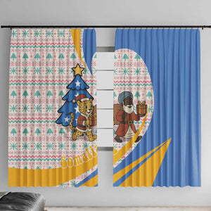 Somalia Christmas Window Curtain Santa Cheetah Christmas Tree Village Scene and Festive Snowflake - African Pride
