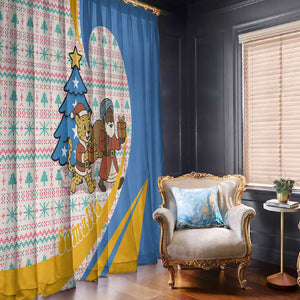 Somalia Christmas Window Curtain Santa Cheetah Christmas Tree Village Scene and Festive Snowflake - African Pride