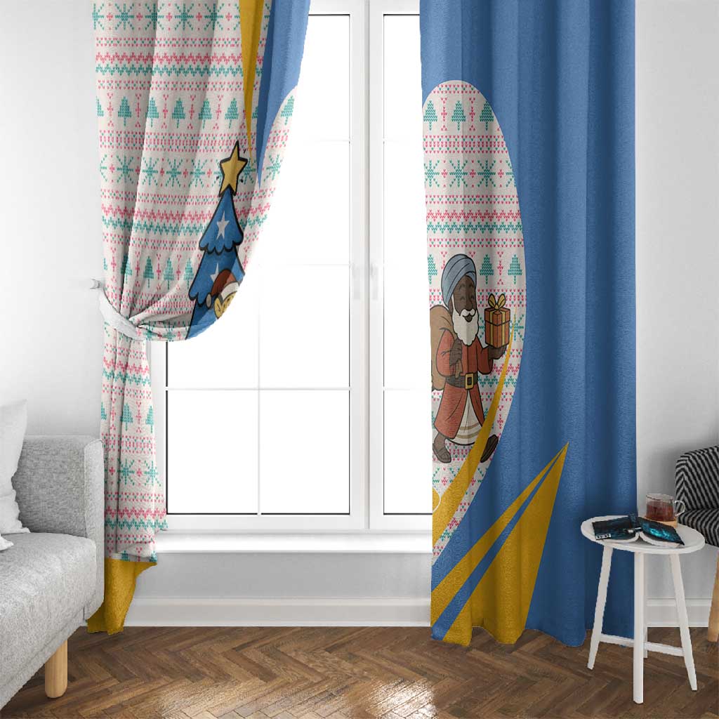 Somalia Christmas Window Curtain Santa Cheetah Christmas Tree Village Scene and Festive Snowflake - African Pride