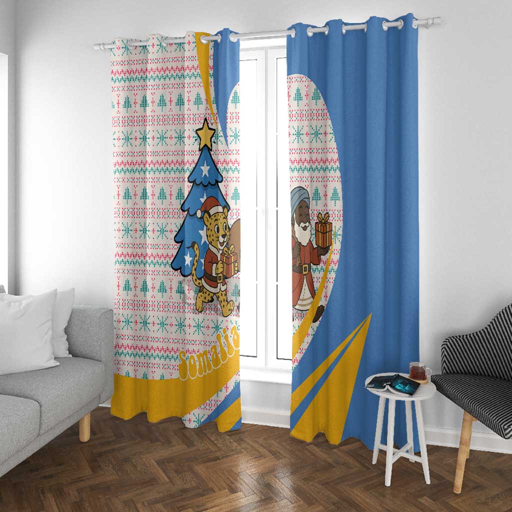 Somalia Christmas Window Curtain Santa Cheetah Christmas Tree Village Scene and Festive Snowflake - African Pride