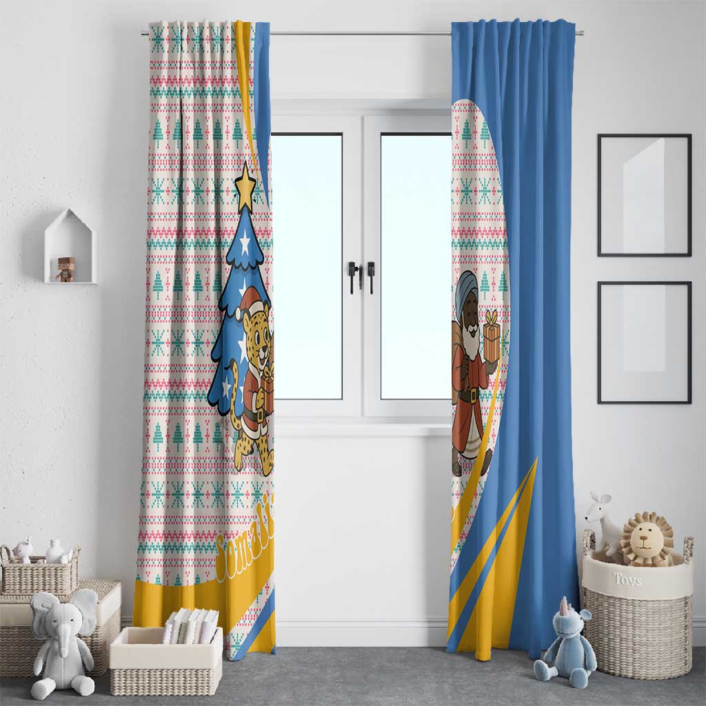 Somalia Christmas Window Curtain Santa Cheetah Christmas Tree Village Scene and Festive Snowflake - African Pride