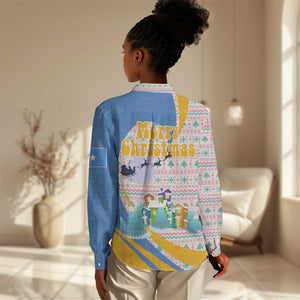 Somalia Christmas Women Casual Shirt Santa Cheetah Christmas Tree Village Scene and Festive Snowflake - African Pride