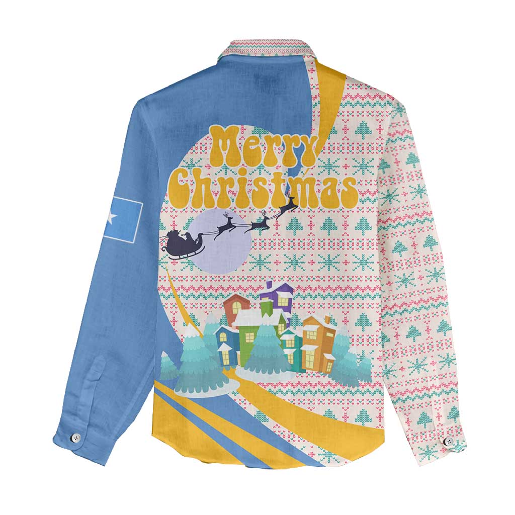 Somalia Christmas Women Casual Shirt Santa Cheetah Christmas Tree Village Scene and Festive Snowflake - African Pride