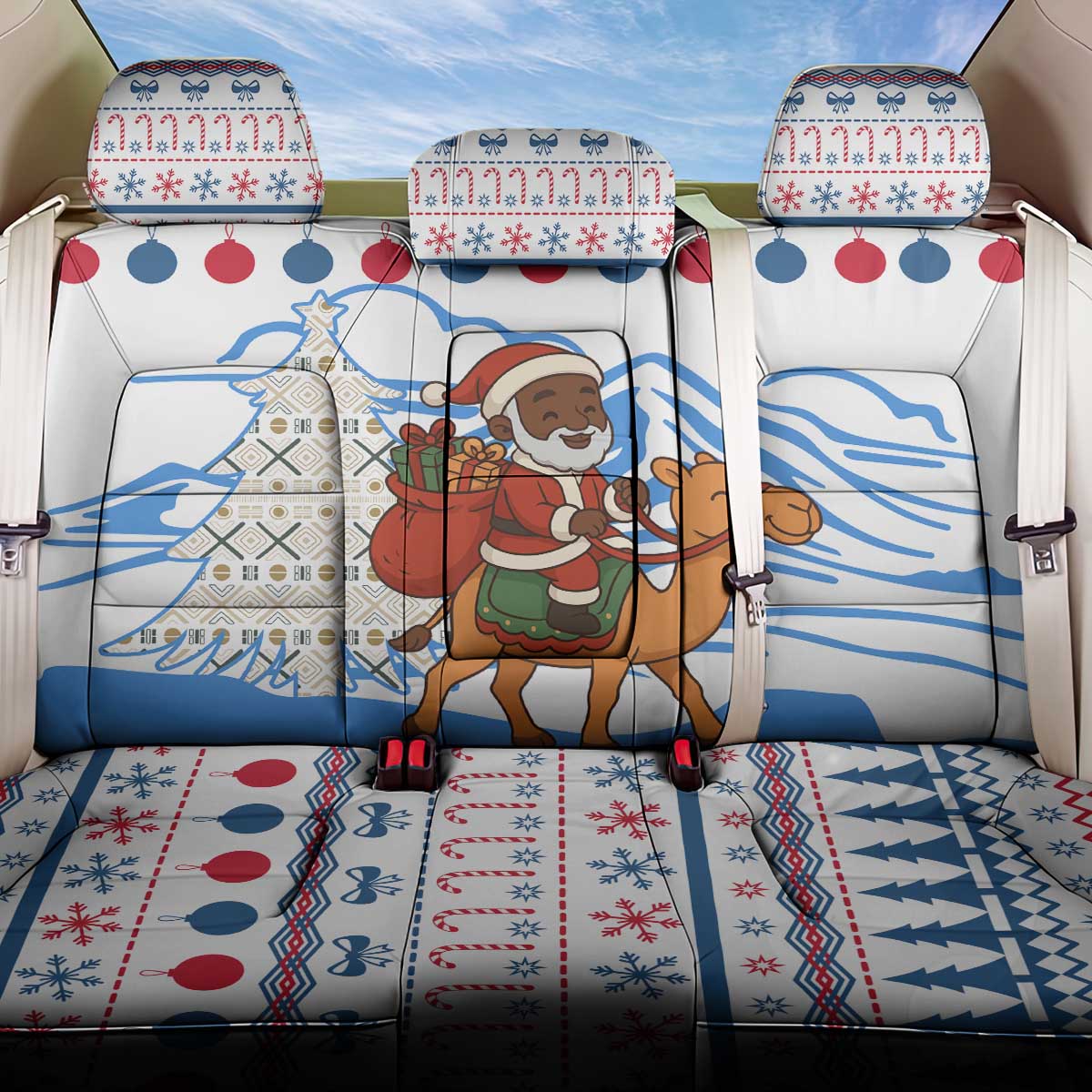 Somalia Christmas Back Car Seat Cover Santa on Camel Christmas Tree Ornaments Candy Canes and Snowflake - African Pride