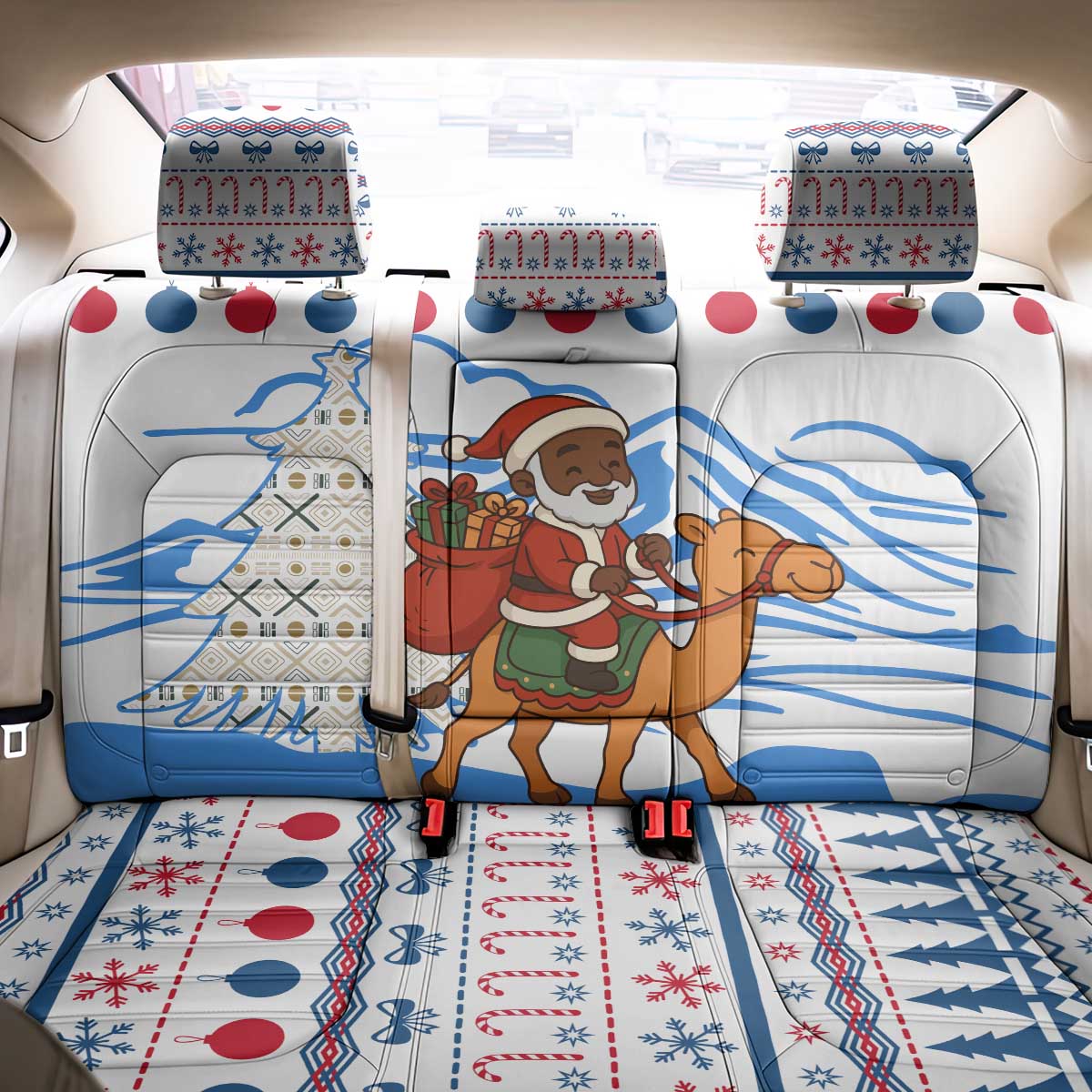Somalia Christmas Back Car Seat Cover Santa on Camel Christmas Tree Ornaments Candy Canes and Snowflake - African Pride