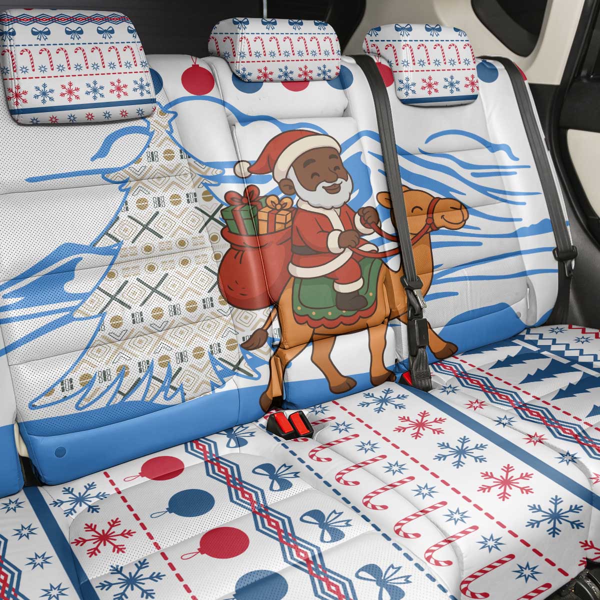 Somalia Christmas Back Car Seat Cover Santa on Camel Christmas Tree Ornaments Candy Canes and Snowflake - African Pride