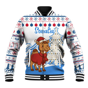 Somalia Christmas Baseball Jacket Santa on Camel Christmas Tree Ornaments Candy Canes and Snowflake - African Pride