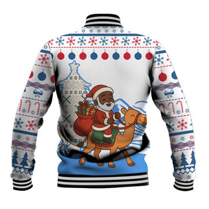 Somalia Christmas Baseball Jacket Santa on Camel Christmas Tree Ornaments Candy Canes and Snowflake - African Pride